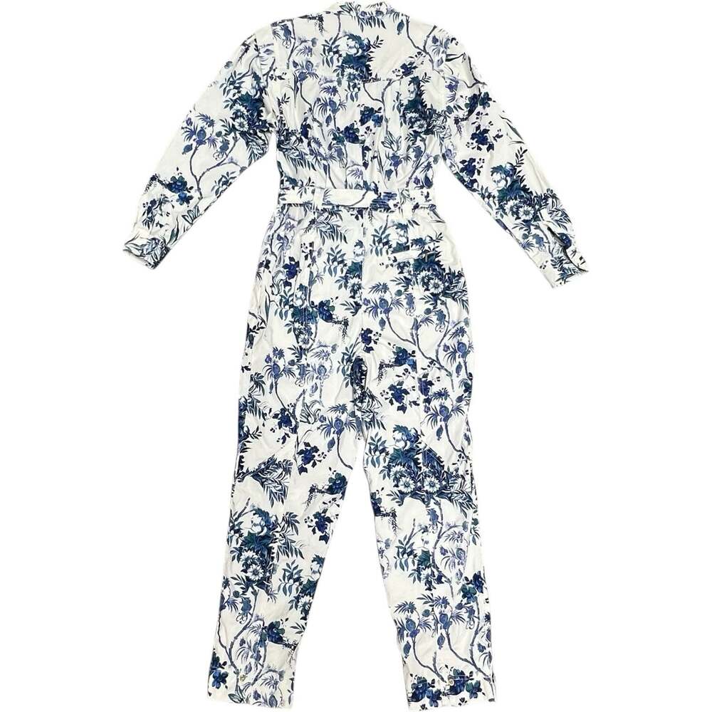 Anthropologie Lucienne Belted Jumpsuit Size 2 Blue White Floral Romper One Piece